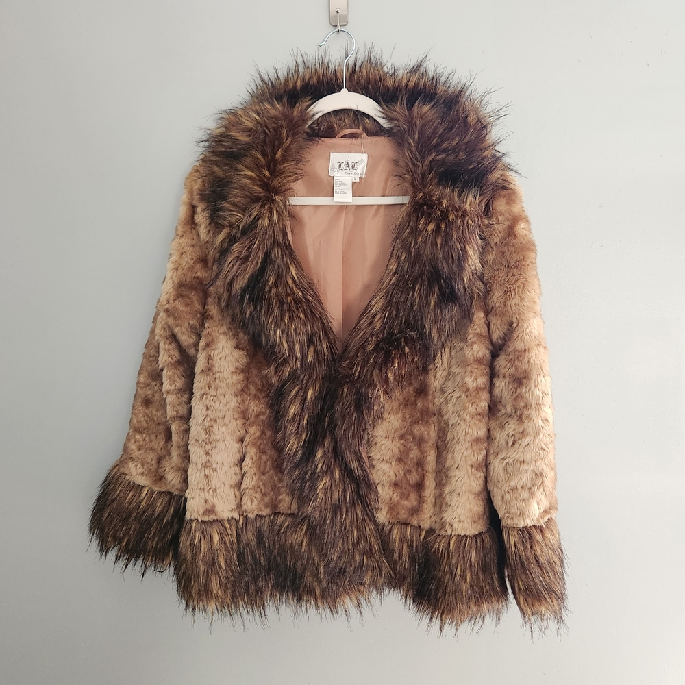 Faux Fur Hooded Jacket in Brown